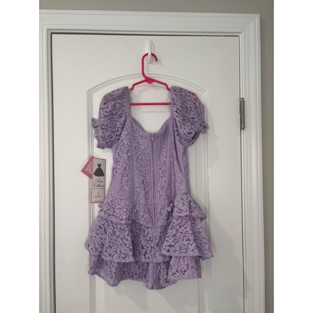 Rare Editions Girls Shorts Romper Size 7 NWT Lavender Lace Ruffle Off Shoulder - Picture 6 of 8